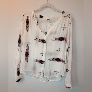 BB Dakota White Arrow Print Blouse – Black & Pink – Size S – Boho Chic